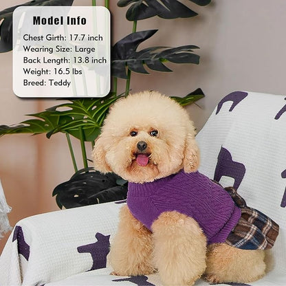 KYEESE Dog Sweater Warm Pullover Pet Coats Comfy Knitwear Dog Sweaters for Small Dogs Girl Soft Turtleneck Pet Sweater Dress Thick Dogs Clothes with Bowtie Stretchy Cat Sweaters, Purple, Small