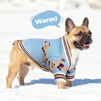PETCARE Small Dog Sweater Cute Bear Dog Cardigan Coat Clothes for Small Medium Dogs Boy Girl Cat Sweaters Clothes for Cats Only Soft Warm Fall Winter Puppy Knitted Outfits Chihuahua Shih Tzu, Blue