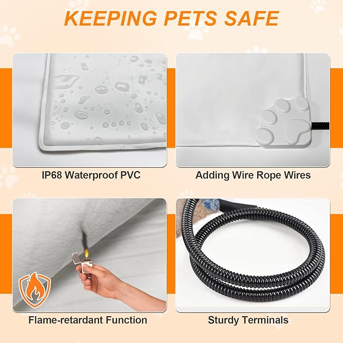 GOLOPET Dog Heating Pad 28×18 in Waterproof PVC Pet Heating Pad, Adjustable Thermostat+Constant On Function, Metal Protective Tube Comes with a Plush Cotton Sleeve，Whelping Box-Apricot