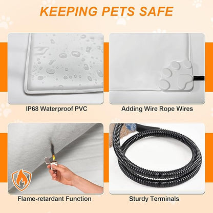 GOLOPET Dog Heating Pad 28×18 in Waterproof PVC Pet Heating Pad, Adjustable Thermostat+Constant On Function, Metal Protective Tube Comes with a Plush Cotton Sleeve，Whelping Box-Apricot