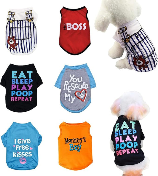 6 Pack Dog Clothes for Small Dogs Boy and Girl, Soft and Breathable Puppy Kitten Dog Shirts with Letters for Pet Cats, Winter Dogs' T-Shirts Apparel Sleeveless Vests for Chihuahua Yorkies