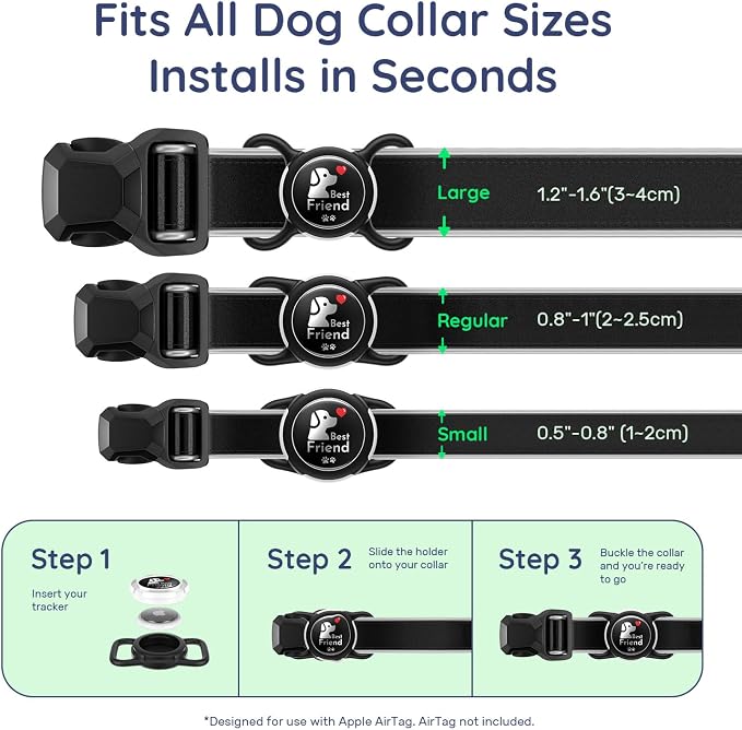 Waterproof AirTag Holder for Dog Collar, Soft Slide-On Dog AirTag Holder | Full-Body Protection, No-Dangle Fit, Ultra-Durable, Lightweight, Tool-Free Installation, Fits Dog & Cat Collars