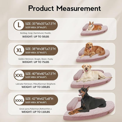 MEKIY Large Orthopedic Dog Bed with Sides XXXL Dog Beds with Removable Washable Cover Non-Slip Waterproof Pet Bed for Extra Large Dogs - Pink XXXL