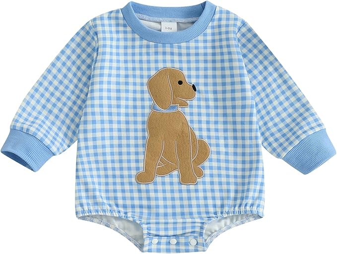 Baby Girl Summer Clothes Dog Bubble Romper Newborn Infant Plaid Onesie Spring Summer Toddler Bodysuit Clothes