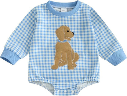 Baby Girl Summer Clothes Dog Bubble Romper Newborn Infant Plaid Onesie Spring Summer Toddler Bodysuit Clothes