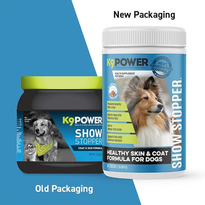 K9Power Show Stopper – Awarded #1 Dog Skin & Coat Product – Supports Allergy Relief, Itchy Skin, Shedding, Dull Coat – Salmon Oil, Collagen, Kelp, Zinc, Probiotics, Beet Juice, Vitamin C