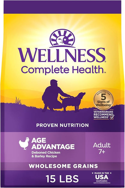 Wellness Complete Health Age Advantage Senior Dry Dog Food, Wholesome Grain Kibble, Natural, Chicken and Barley Recipe, 15 lb Bag