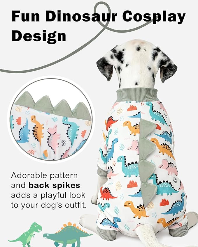 CuteBone Dinosaur Costume Dog Pajamas, Stretchy Spandex Crystal Velvet Sleepwear Coat for Small Dogs, Soft & Warm Pet Outfit Clothes for Cold Weather, Cozy Pullover Design COSP17L