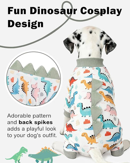 CuteBone Dinosaur Costume Dog Pajamas, Stretchy Spandex Crystal Velvet Sleepwear Coat for Small Dogs, Soft & Warm Pet Outfit Clothes for Cold Weather, Cozy Pullover Design COSP17L