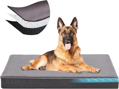 Orthopedic Memory Foam Dog Bed,Cooling Dog Beds for Large Dogs, Washable Pet Beds for Crate with Faux Fur Cover, Waterproof Lining, XXL(47inch)
