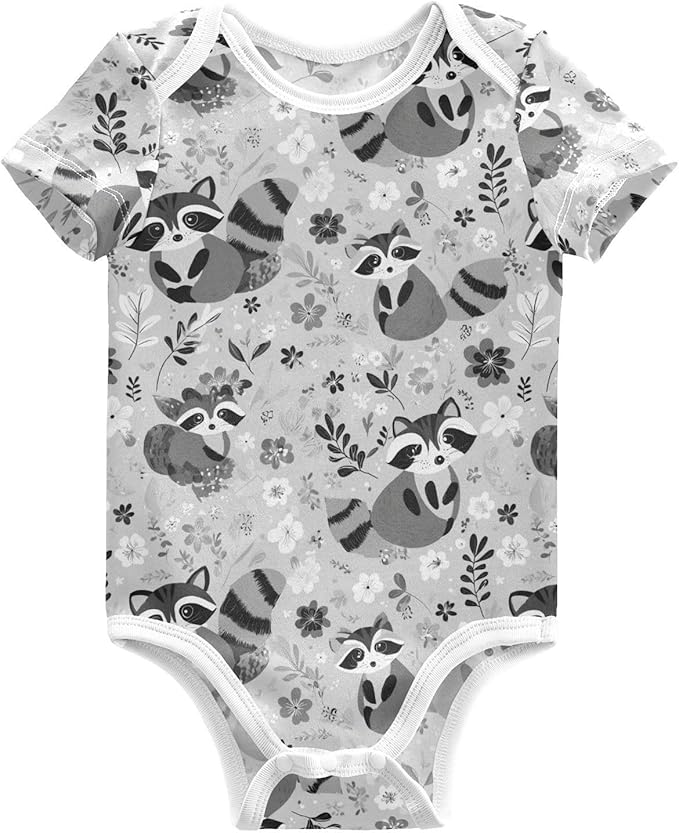 Bright Emotions Raccoons Baby Short Sleeve Bodysuits Romper Unisex Infant Outfit Wrapping Clothes for Boy Girl kids 3M