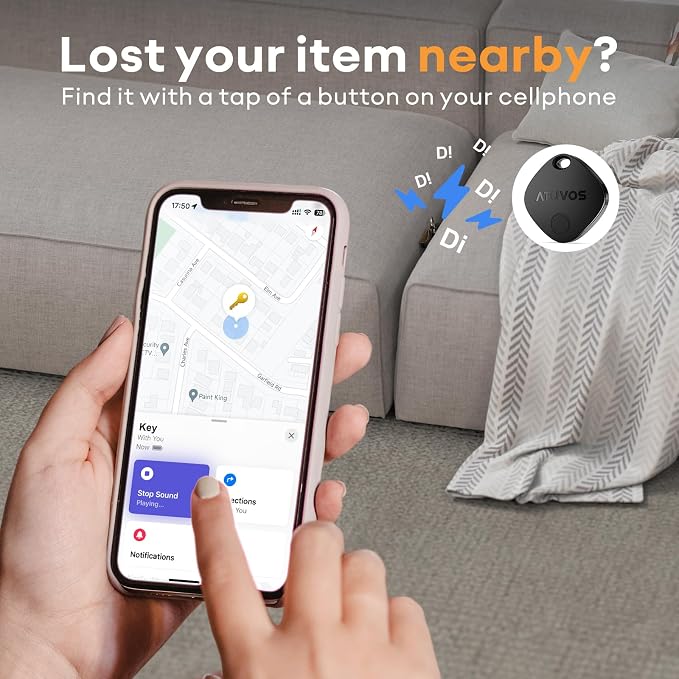 ATUVOS Air Tracker Tag-1 Pack, Bluetooth Luggage Tracker Works with Apple Find My APP (iOS Only, Not for Android), Keys Finder and Item Locator for Luggage, Backpack, Suitcases, Replaceable Battery