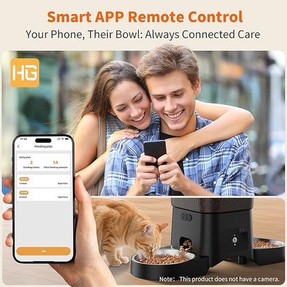 HoneyGuaridan Automatic Cat Feeder for 2 Cats,3.5L Dual Cat Food Dispenser, 2.4G/5G WiFi APP Control for Multiple Cats,2 Stainless Steel Bowls & 2 Slow Feeder Anti-Choking Bowls, Dual Power