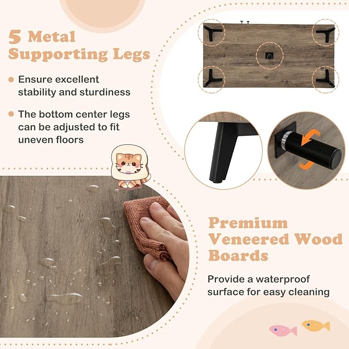 PETSITE Cat Litter Box Enclosure, Multifunctional Hidden Litter Box with Sisal Scratching Posts, Cat Condo, Litter Box Cabinet Furniture with 5 Metal Supporting Legs and Multiple Storage Space