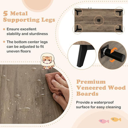 PETSITE Cat Litter Box Enclosure, Multifunctional Hidden Litter Box with Sisal Scratching Posts, Cat Condo, Litter Box Cabinet Furniture with 5 Metal Supporting Legs and Multiple Storage Space