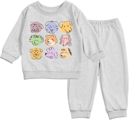 Toddler Baby Cute Dog Puppy Long Sleeve Sweatshirt Top Jogger Pants Set Cute Fall Winter Clothes Set