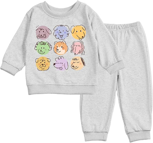 Toddler Baby Cute Dog Puppy Long Sleeve Sweatshirt Top Jogger Pants Set Cute Fall Winter Clothes Set