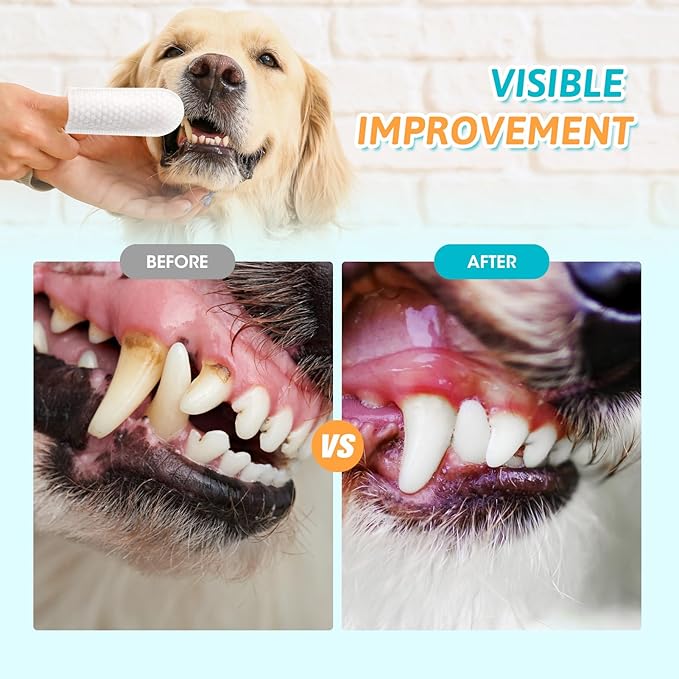 Dog Teeth Cleaning Wipes,Safe & Nautre Pet Dental Finger Wipes Help Dogs and Cats Remove Plaque&Tartar,Disposable Cat Dental Care Wipes 50 Counts (Odorless)