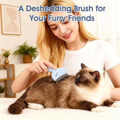 Molain Pet Deshedding Comb,V-Tooth Dog Cat Grooming Brush with Curved Blade Gentle Shedding Tool with Ergonomic Non-Slip Handle for All Coat Types