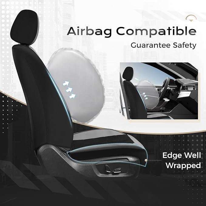 Coverado 3D Air Mesh Car Seat Cover Full Set, Sports Carbon Fiber Design, Breathable Seat Protectors Airbag Compatible Comfort Universal for Most Cars, Van,Trucks, SUV, Black&Grey