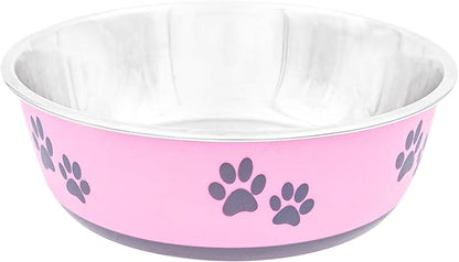 Food Bowl & Water Bowl for Dogs & Cats | Designer Series: Paw Print Detail, Stainless Steel & Pink, 13 oz (FPP-Pink S)