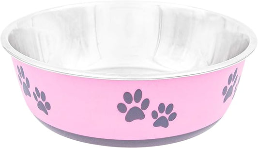 Food Bowl & Water Bowl for Dogs & Cats | Designer Series: Paw Print Detail, Stainless Steel & Pink, 13 oz (FPP-Pink S)