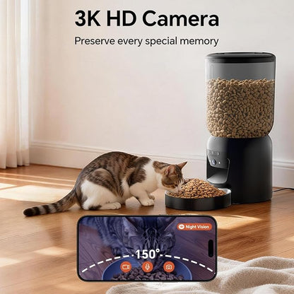 Automatic Cat Feeder with 2K HD Camera: 5G WiFi Automatic Dog Feeder with Night Vision, Auto Cat Food Dispenser with 6L Large Food Storage for Multiple Pet, Detachable for Easy Clean -24 Cup
