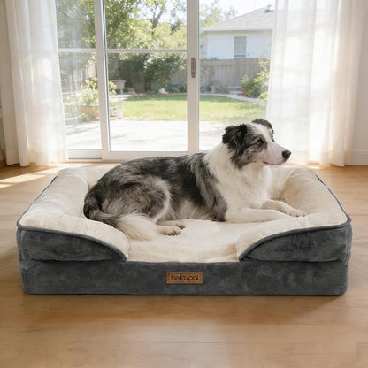 BELLA & PAL Orthopedic Dog Sofa Bed for Medium/Large Dogs – No Assembly Needed, Egg-Crate Foam Dog Couch with Waterproof Liner, Washable Removable Cover, Non-Slip, 36x27x6.5Inch, Grey