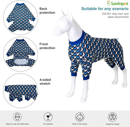 LovinPet Jammies for Large Dogs - Anti Licking & Anxiety Calming Dog Shirt, Lightweight Stretchy Summertime Print, Pitbull Shirt, Large Dogs Onesie, Pitbull Clothes, Dog Costume for Parties, Black 3XL
