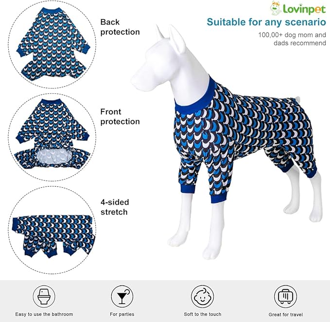 LovinPet Jammies for Large Dogs - Anti Licking & Anxiety Calming Dog Shirt, Lightweight Stretchy Summertime Print, Pitbull Shirt, Large Dogs Onesie, Pitbull Clothes, Dog Costume for Parties, Black XL