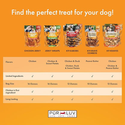 Pur Luv Dog Treats, K9 Kraves Rawhide Free Bone Dog Treat, Peanut Butter Flavor, Made with Real Peanut Butter and Chicken, 20 Count, Healthy, Easily Digestible, Long-Lasting, High Protein