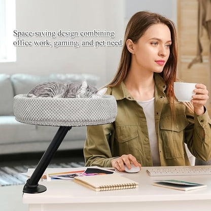 JIANWEI Cat Desk Bed - 360° Rotating Mounted Desktop Indoor Perch for Home Office, Apartment Elevated Cat Nest Office Desks and Game Tables, Island Table