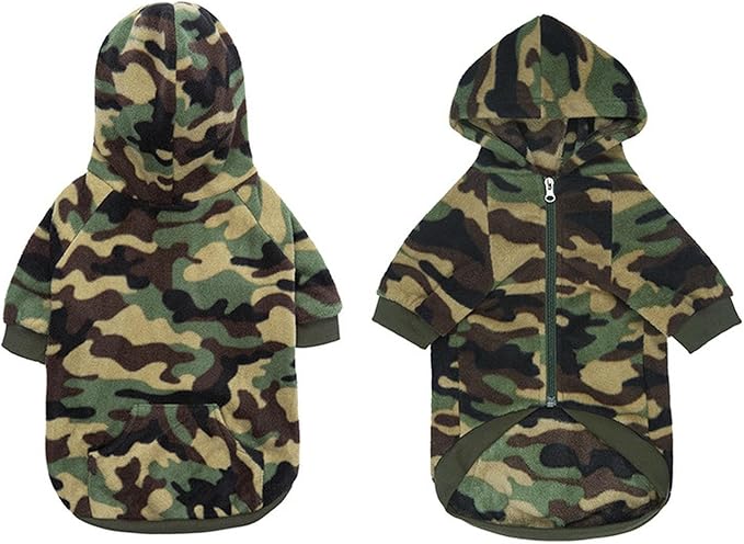 Small Dog Hoodie Camo French Bulldog Clothes Fashion Sports Puppy Coat Hood Sweatshirts with Zipper & Pocket Outdoor Pet Jacket Apparel for Chihuahua York & Pug XXL