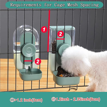 Lemtrflo Hanging Automatic Food and Water Dispenser, Gravity Rabbit Feeder Set, Cage Cat and Bunny Food Bowl (Cage Grid Spacing Over 1.2'')