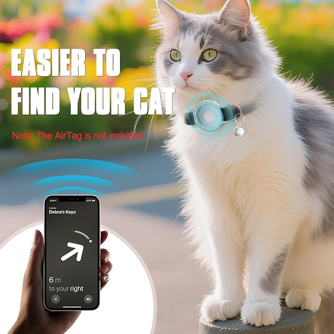 AirTag Cat Collar, Elastic Tracker Collar with Airtag Holder and Bell | Compatible with Apple Air Tag, Lightweight & Scratch Resistant, Adjustable Stepless GPS Pet Collar for Cats Kittens, Black