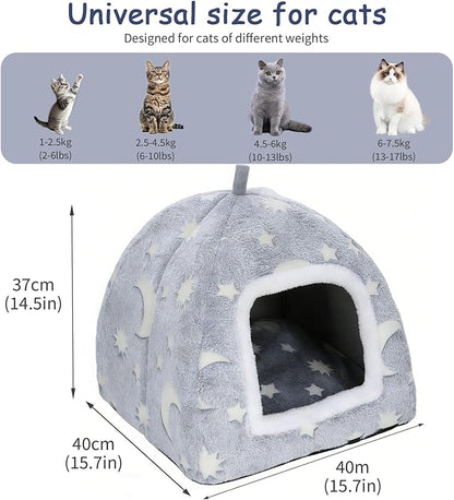 Cat Bed Cave,Cat Tents for Indoor Cats,Cute Cozy Tent for Kitten and Small Pet with Removable Washable Cushion Pillow Gatos Hideaway Beds 2 in 1 Enclosed House Soft Plush Stuff Camas