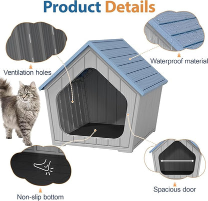 Cat Litter Box Enclosure, Hidden Covered Litter Box Furniture with Air Holes, Resin Outdoor Cat House Weatherproof, Wide Opening Design for Easy Cleaning, Blue