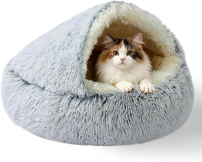 Cat Beds for Indoor Cats - Self Warming and Calming Small Dog Bed with Cover Cave, Cat Cave Bed for Puppy and Kitty,Cozy Fluffy Pet Beds for Small Dogs, Waterproof Bottom Washable 26×26inch