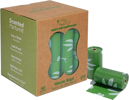 Best Pet Supplies Dog Poop Bags for Waste Refuse Cleanup, Doggy Roll Replacements for Outdoor Puppy Walking and Travel, Leak Proof and Tear Resistant, Thick Plastic - Green (Scented), 600 Bags