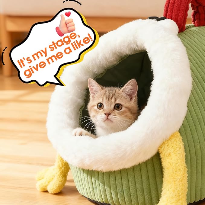 Cat Beds for Indoor Cats, Small Cave Bed for Kitten & Puppy, Warm Sleeping Nest for Pets with Plush Washable Cushion & Non-Slip Bottom(Green, Medium)