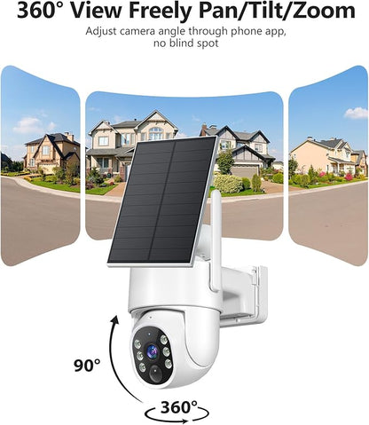 Gianteye 5G&2.4GHz Security Cameras Wireless Outdoor, 2K Cameras for Home Security, Solar & Battery Powered Security Camera Outdoor, Color Night Vision, PTZ Human Detection, 2 Packs