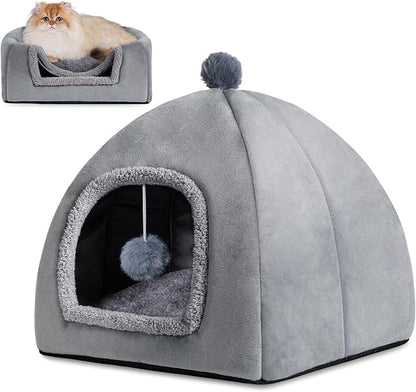 Cat Bed Cave for Indoor, Suitable for Cat Dome Bed, Hideaway Bed for Indoor Cats with Removable Mattress for Kittens.Cat Tent House for Dual Use (L:17"x17")
