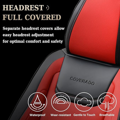 Coverado Car Seat Covers, Front Covers for Cars, Car Seat Cover Front Seats, Car Seat Protector Waterproof, Leather Car Seat Cushion, Universal Interior Covers Seat Protectors for Most Cars Black-Red