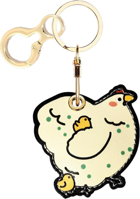 Leather Airtag Keychain Case Holder,Cute Protective Apple Air Tag Cover with Key Ring,Anti-Scratch Hidden Finder GPS Tracker Case for Wallet Keys,Bag,Pets,Backpack(ChickD)