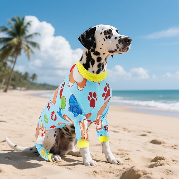 2PCS Dog Pajamas for XXXL Sized Dog Pjs Clothes Puppy Onesies Outfits Pet Jammies Boy Girl Male Female Apparel Soft Strechy Paw Bone XXXL