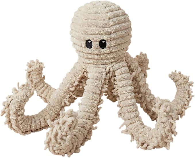 Pet Lou 18 Inch Octopus Plush Dog Toy with Squeaker and Crinkle Paper, 100% Natural Nubby Durable Plush Squeaky Toy for Indoor and Outdoor Play