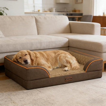 Orthopedic Dog Beds for Extra Large Sized Dogs, Waterproof Memory Foam XL Pet Bed with Sides 42x30Inch, Non-Slip and Egg-Crate Foam Big Dog Couch Bed with Removable Washable Cover, Brown