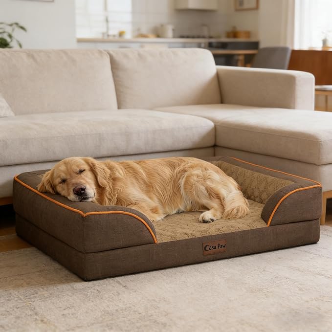Orthopedic Dog Beds for Large Sized Dogs, Waterproof Memory Foam Large Pet Bed with Sides 36x27Inch, Non-Slip and Egg-Crate Foam Big Dog Couch Bed with Removable Washable Cover, Brown
