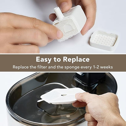 Smartoo 3 Packs Official Replacement Filters and 3 Packs Sponges for 152oz/4.5L Wireless Cat Water Fountain PTM-643