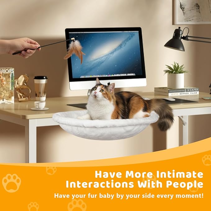 Desk Cat Hammock Bed, 360° Rotation Clamp-On Pet Perch for Home Office & Gaming Desks, No-Drill Space-Saving Cat Bed, 16.5" Round Supports 50 lbs, Includes Soft Washable Pad
